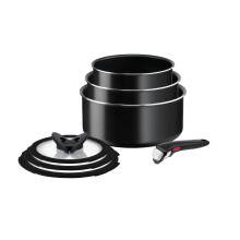 Tefal Ingenio Easy ON 7 Piece Non-Stick Saucepan Set, 16&18&20 cm Saucepans, 16&18&20 cm Glass Lids, Bakelite Removable Handle, Easy Cleaning, Heat