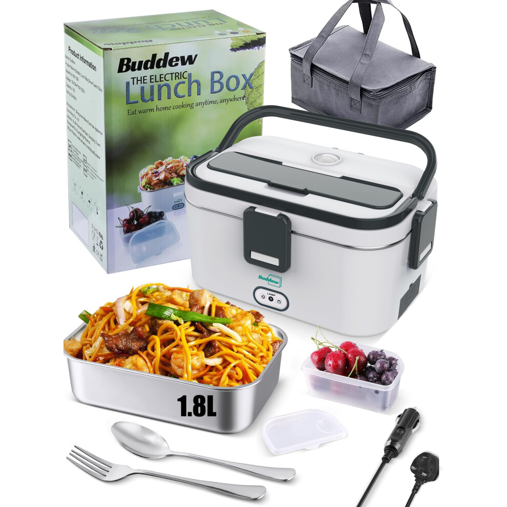 Buddew Electric Lunch Box 80W Food Heater 1.8L Large Capacity Heated Lunch Box 3 In 1 12V/24V/110-230V Portable Lunch Warmer For Car/Truck/Home/Office