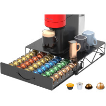 HFHOME Metal Coffee Pod Holder for 48 Nespresso Vertuo & Dolce Gusto Pods, Nespresso VertuoLine Capsule Drawer Organiser Coffee Machine Stand