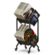 VEDECASA DJ Vinyl Record Storage Holder Rack LP Storage Display Stand with Casters Easy to Move Mobile Book Albums Storages Magazine Holder Office