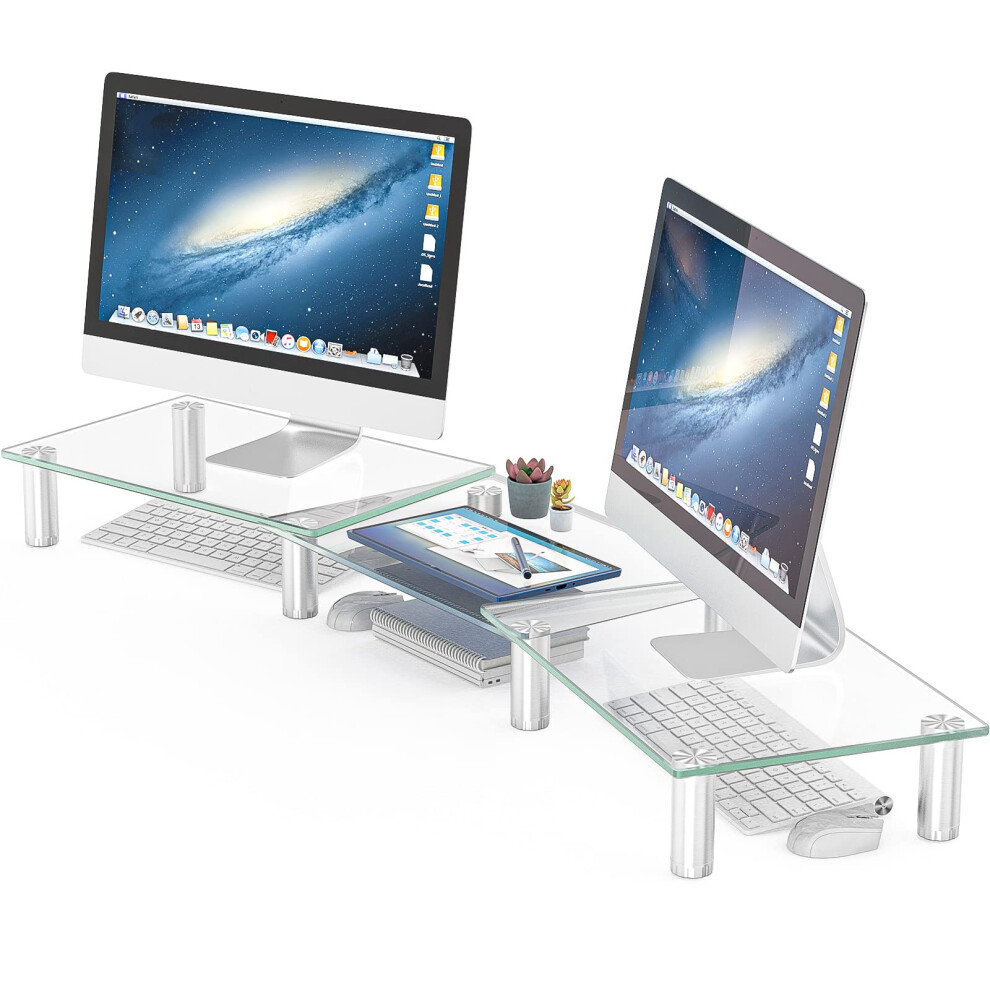 Hemudu Dual Monitor Stand - Adjustable Length And Angle Dual Monitor Riser, Computer Monitor Stand, Desktop Organizer, Monitor Riser For Pc, Computer, 5051220122787