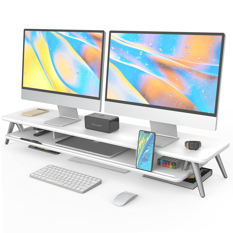 Fenge Dual Monitor Stand, Monitor Stands Riser For 2 Monitors, 108Cm Wood Desk Shelf With Storage Organizer And Cable Management For Office Desk 5051220123913