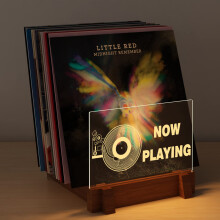 YuanDian Vinyl Record Storage, Light up Now Playing Wood Acrylic Holder Shelf for Vinyl Album Display and Storage with Warm White Color Lights, Vinyl