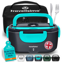 TRAVELISIMO Electric Lunch Box Food Heater 80W Heated Lunch Box 1.5L Electric Warmer Container Hot Food in Car Truck & Office, 12V/24V/230V Stainless