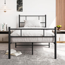 BORPHOM 3ft Single Bed Frame with Headboard,Solid Slatted Bed Base,Strong Iron Bedstead For Adults,Underbed Storage Space,Black