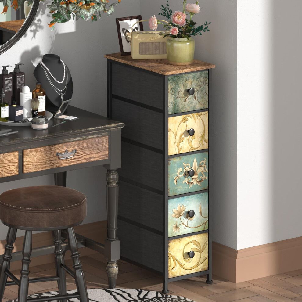 VEDECASA Chest of Drawers with 5 Drawer Narrow Dressers for Bedroom Small Place Storage Tower Unit Bedroom Drawers for Bathroom Kitchen Living Room