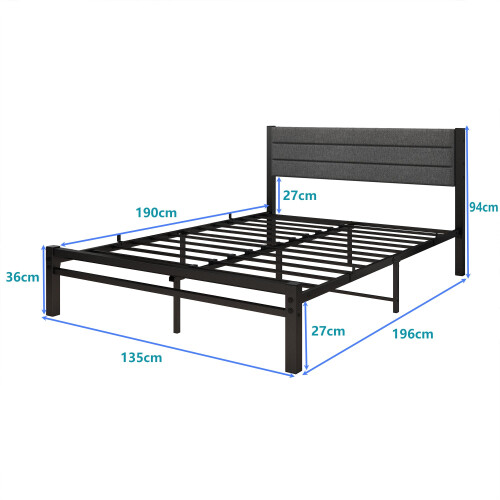 Diahomy Double Bed Frame Upholstered Platform Bed/Metal Slats Support/No Box Spring Needed/Underbed Storage/Easy Assembly/Dark Gray 1