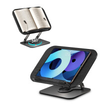 Viozon Book Stand for Reading,Book Holder, Height&Angle Adjustable, 360? Rotating Base, Foldable & Portable, Lightweight for Office, Kitchen, School
