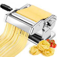 Manual Pasta Maker Machine, Stainless Steel Pasta Roller and Cutter with 7 Adjustable Thickness Settings, Dual Width Noodle Maker for Pasta,