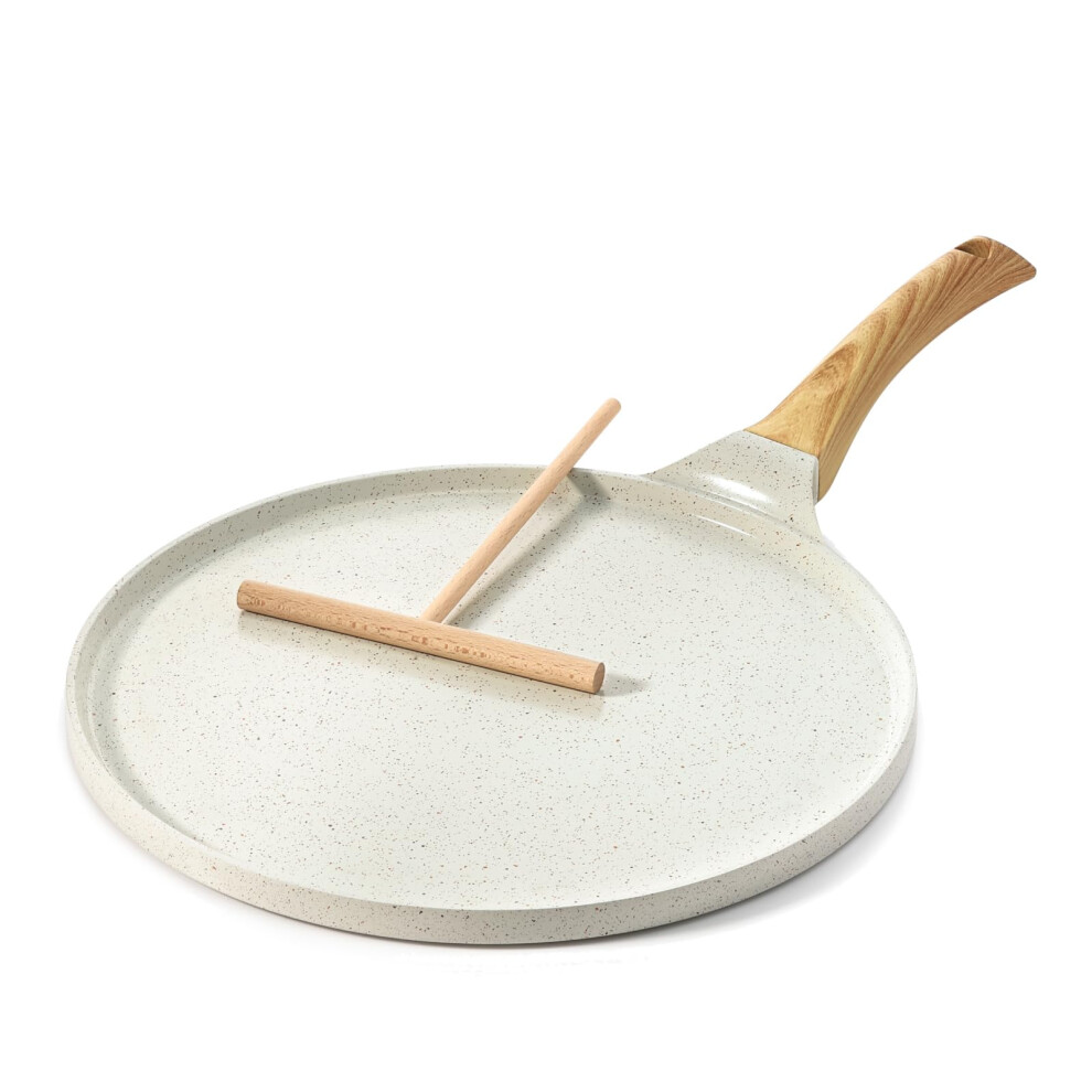 Sensarte Nonstick Pancake Pan With Spreader, 26Cm Swiss Ceramic Coating Dosa Pan Crepe Pan Flat Skillet Tawa Griddle With Stay-Cool Handle, Induction