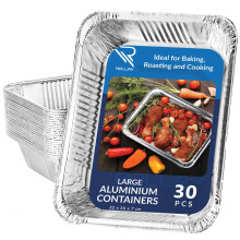 Rollay Large Aluminium Foil Trays Deep (32x26x7 cm) - Tin Foil Trays Containers for Cooking, Baking, Broiling, Roasting, BBQ, and Party (3500ml) (30