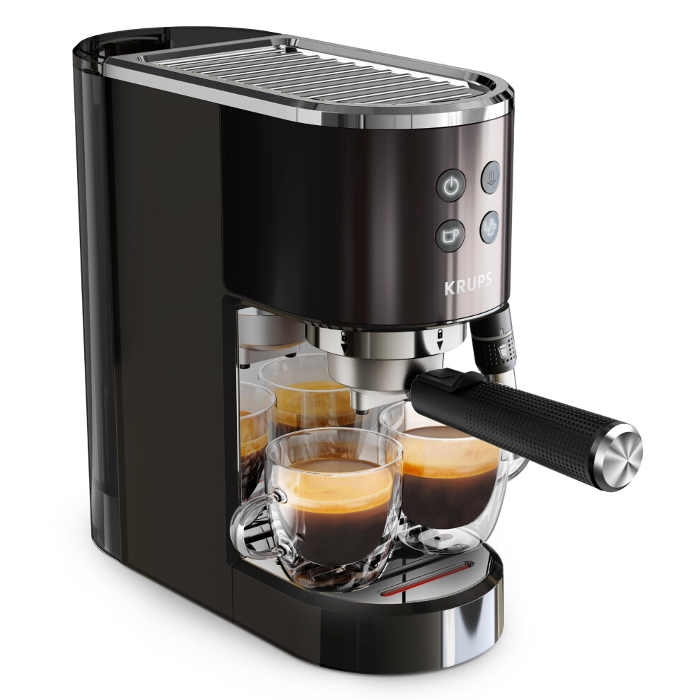 New Krups Virtuoso + Pump Espresso Machine, Sleek Compact Design, Auto Flow-Stop, Espresso And Cappuccino Maker, Stainless Steel, Black Xp444gg0
