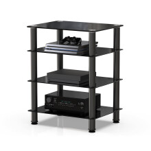 FITUEYES HiFi Rack AV Shelf 4-Tiers Glass TV Stand with Tempered Glass Media Storage Shelves Black