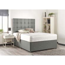 Bed Centre Silver Linen Memory Foam Divan Bed With Mattress, No Headboard, No Drawers (Single (90cm X 190cm))