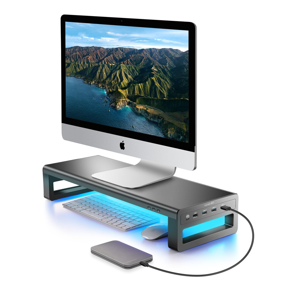 Vaydeer Monitor Stand With 4 Usb 3.0 Ports, Metal Computer Screen Riser Lifter For Desk, Office Pc Screen Shelf Tidy Space Saver Organiser For Laptop,