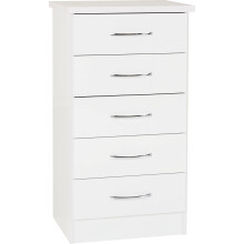 Seconique Nevada 5 Drawer Narrow Chest in White Gloss