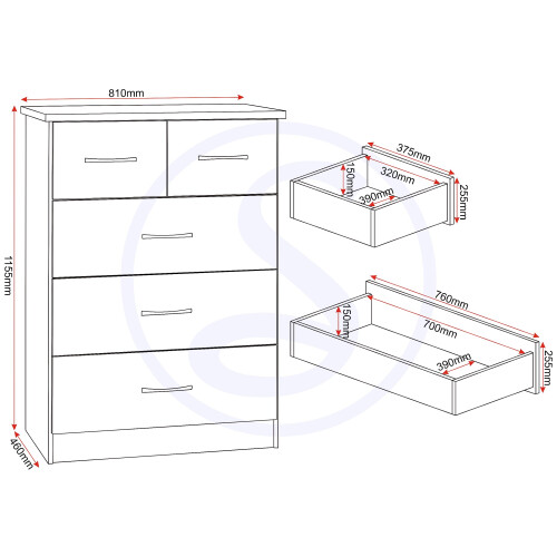 Seconique Seconique Nevada 3+2 Drawer Chest in White Gloss 2
