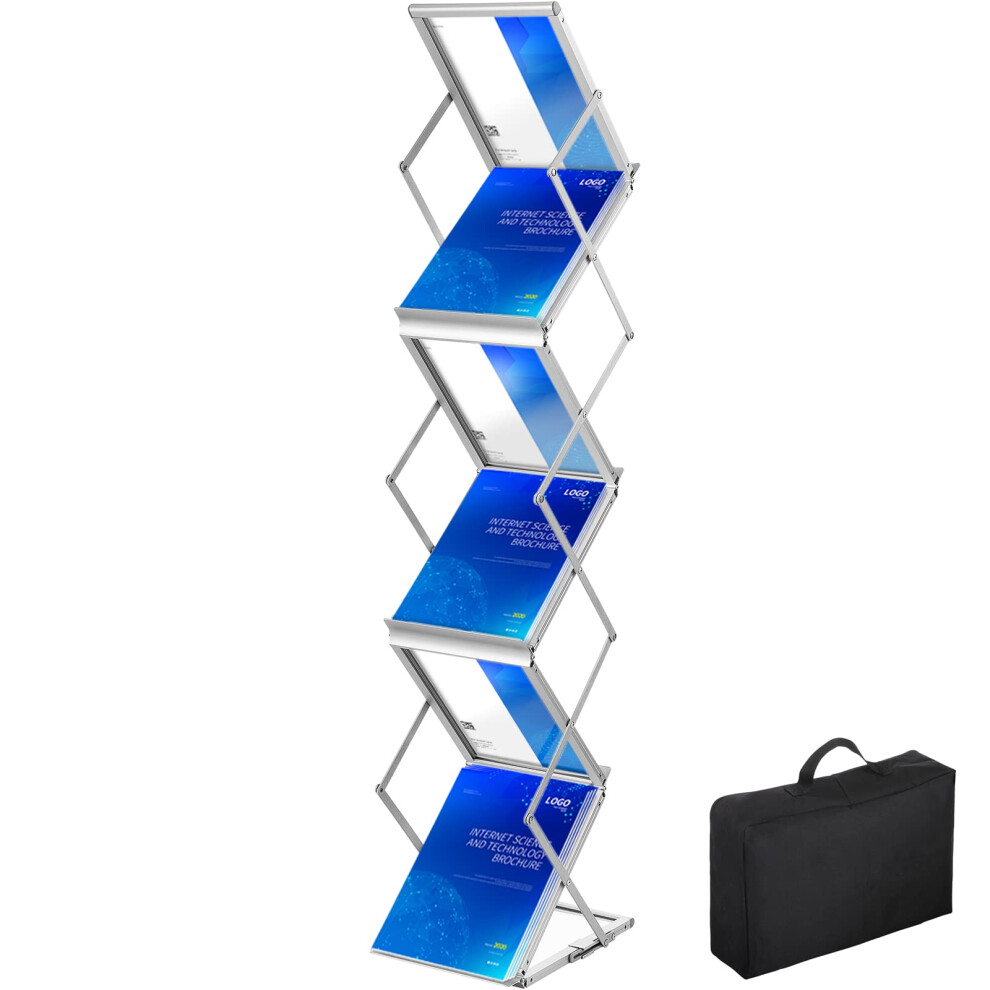VEVOR Literature Rack, 6 Pockets, Pop up Aluminum Magazine Rack, Lightweight Catalog Holder Stand w/Carrying Bag for Hotel, Trade Show, Exhibition,