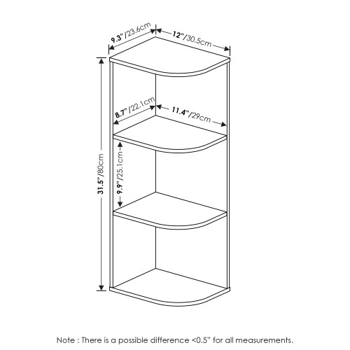 Furinno Pasir 3-Tier Corner Open Shelf Bookcase, White 1