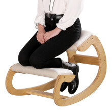 Predawn Ergonomic Kneeling Chair, Rocking Stool for Home Office Meditation - Wooden & Linen Cushion Desk Chair for Back Neck Pain Relief & Improving
