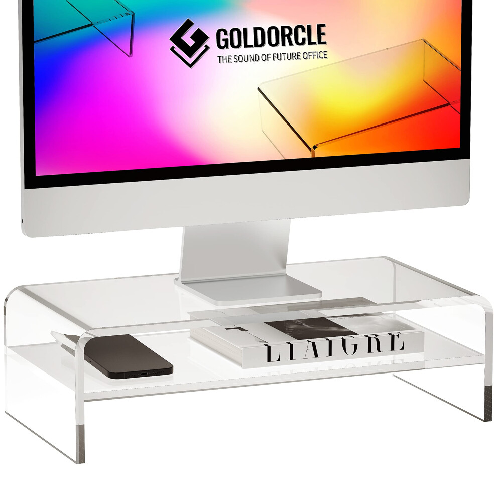 Goldorcle 2-Tier Acrylic Monitor Stand Riser Clear Computer Monitor Stand For Laptop Pc Printer Computer Riser Acrylic Tray Laptop Storage Shelf 5051220125719