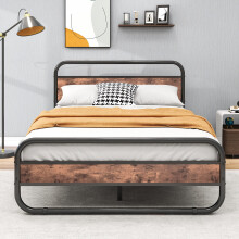 HOMERECOMMEND Double Size Bed Frame with Headboard,Oval-Shaped Platform Bed with Under-Bed Storage,Steel Slats Mattress Foundation Round Pipe