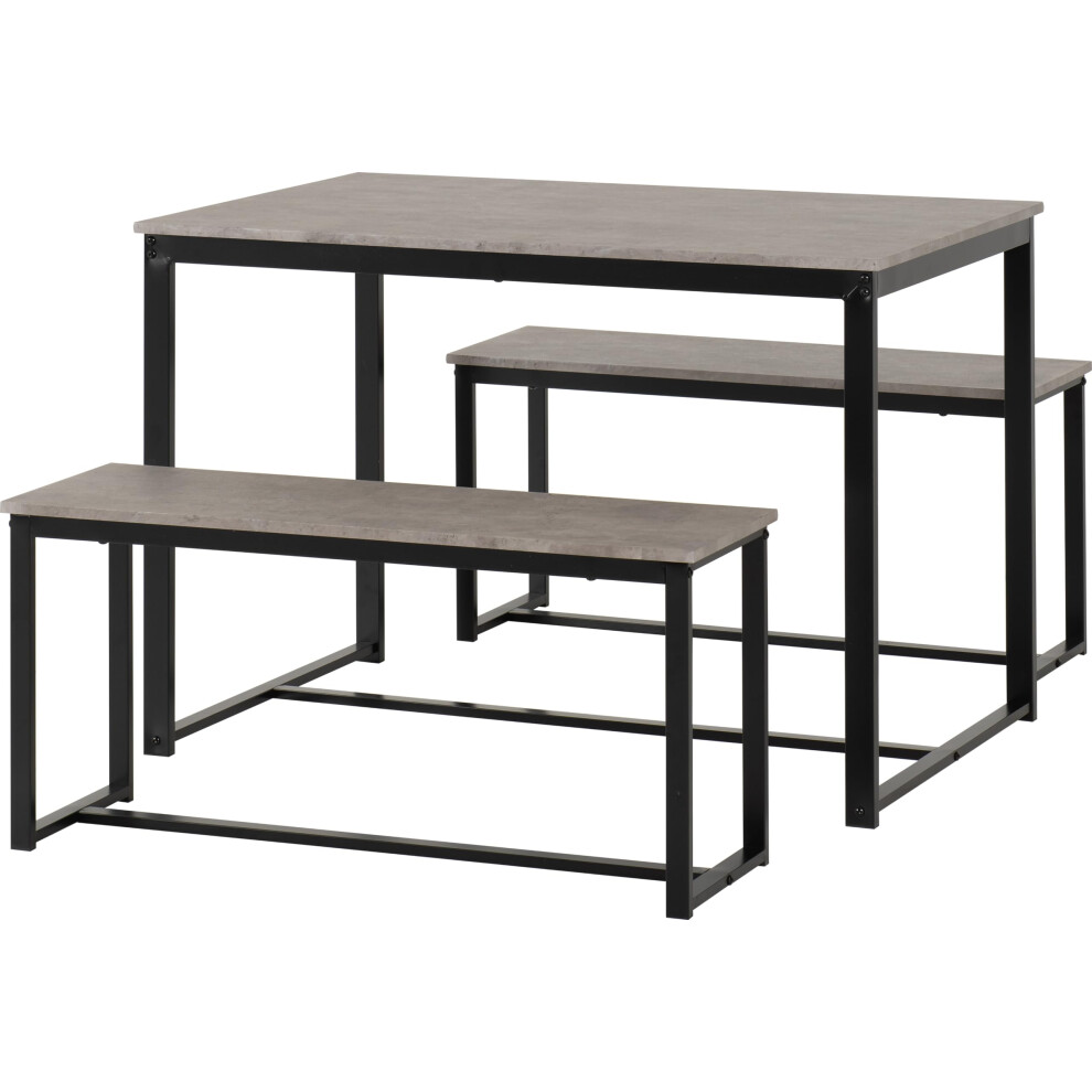 Seconique Dining Bench Set, Engineered Wood, Stone Effect/Black, W 1100mm x D 700mm x H 760mm