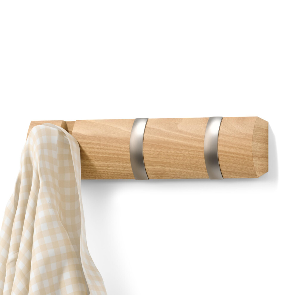 Umbra Flip 3-Hook Wall Mounted Coat Rack, Modern, Sleek, Space-Saving Coat Hanger with 3 Retractable Hooks to Hang Coats, Scarfs, Purses and More,