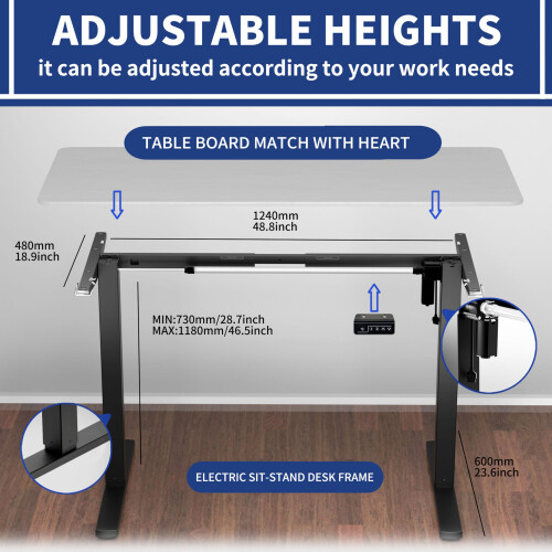 ERGOMAKER Height Adjustable Standing Desk Frame without Desktop, Single Motor Two-Stage Electric Frame with Automatic Memory Smart Handset (Black) 2