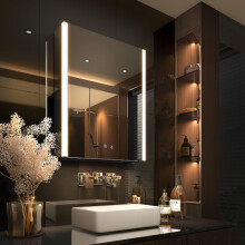 KWW LED Mirror Medicine Cabinet with Lights, LED Medicine Cabinet w/Defogger, Dimmer, 3 Color Light Makeup Mirror (55 x 70 cm)