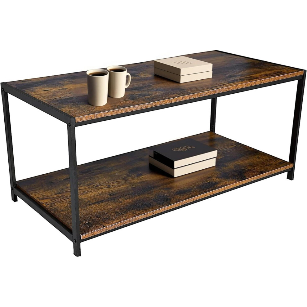Direct Online Houseware House Of Home Rustic Coffee Table Brown Living Room Table with Metal Frame for Home Decor 100 X 50 X 45cm