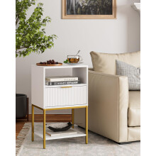HEYZOEY Bedside Table, Small Bedside Cabinet with Drawer and Storage Shelf, 25.4" H Tall Nightstand End Sofa Side Table with Gold Frame for Bedroom,
