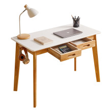 Aibiju Small Computer Desk Table, Wood Writing Desk with Drawer and Hanging Rod, 39x20x30inch Study Desk, Work Desk, Wooden Dining Table White +