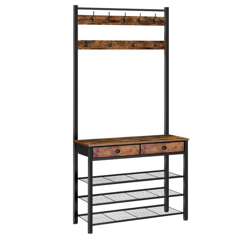 HOOBRO Coat and Shoe Rack, Coat Rack with Shoe Storage, Hall Tree with 2 Non-Woven Drawers, Coat and Shoe Storage for Hallway, Bedroom, Cloakroom,