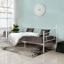 buybyroom Metal Day Bed Frame 90 x 190cm, Single Bed with Headboard and Slatted Frame Single Bed Sofa Bed Day Bed for Bedroom Living Room Guest Room,