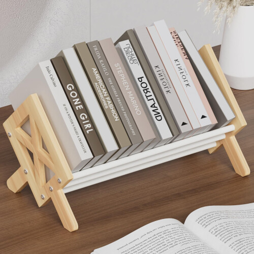Fox Claw Wood Tilting Bookcase in Living Room/Home/Office, Desktop Book Shelf Organizer Bookshelves Storage Rack for CDs/Magazine/Books Display (Coffee, 16-L