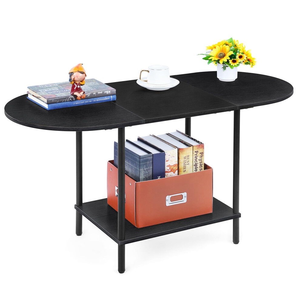 CADUKE Black Coffee Table with 2-Tier Storage Shelf, Oval Tea Table with Adjustable Feet, Modern Sofa Table, Stylish Center Table for Living Room and-image-OPC-PH525QY-NEW