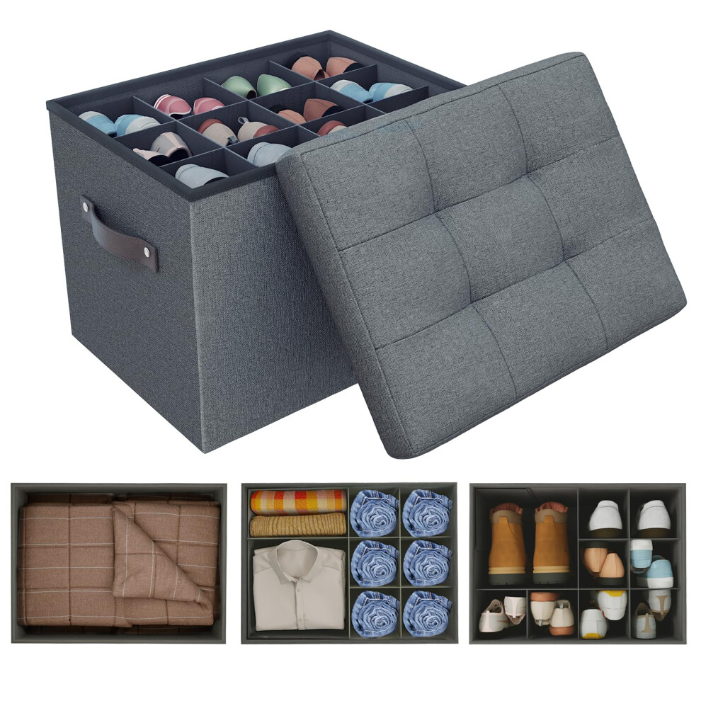 Hoiwio Ottoman Storage Box Bench - Adjustable Dividers Organizer Storage Chest with Lid for Shoe | Clothes | Toy | Blanket, Foldable Pouffe Footstool-image-OPC-PH525R7-NEW