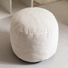 HIGOGOGO Corduroy Beanbags Round Footstool Bean Bag Pouf with Foam Chunk Filling, 50 x 35 cm Floor Poufs Foot Rest for Living Room, Beige
