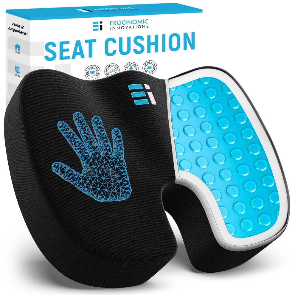 Ergonomic Innovations Memory Foam Seat Cushion For Pressure Relief - Gel Enhanced Coccyx Cushion For Tailbone Pain - Lower Back Support, Sciatica Seat