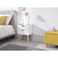 GFW Nyborg Scandinavian Style Side Table With 2 Drawer & Storage Shelf Modern Bedside Cabinet, Quick Easy Assembly, Flat Pack Bedroom Furniture, Wood,