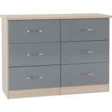 Seconique Nevada 6 Drawer Chest in Grey Gloss/Light Oak Effect Veneer