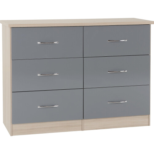 Seconique Seconique Nevada 6 Drawer Chest in Grey Gloss/Light Oak Effect Veneer