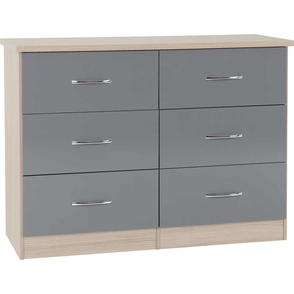 Seconique Nevada 6 Drawer Chest In Gloss/Light Oak Effect Veneer Grey
