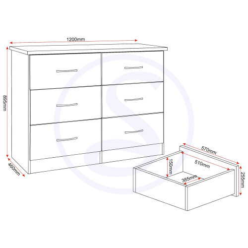 Seconique Seconique Nevada 6 Drawer Chest in Grey Gloss/Light Oak Effect Veneer 2