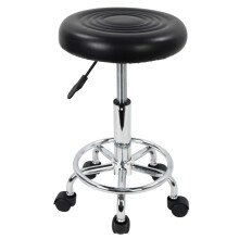 KKTONER PU Leather Round Rolling Stool with Foot Rest Swivel Height Adjustment Spa Drafting Salon Tattoo Work Office Massage Stools Task Chair (Black)