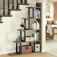 YITAHOME 5-Tier Bookshelf, L-Shape Freestanding Ladder Corner Bookcase, Industrial Vintage Storage Display Rack Shelf for Living Room Bedroom Hallway