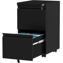 YITAHOME Mobile Filing Cabinet with 2 Lockable Drawers, Anti-tipping Rolling Filing Cabinet with Wheel for Home Office, Under Desk File Storage