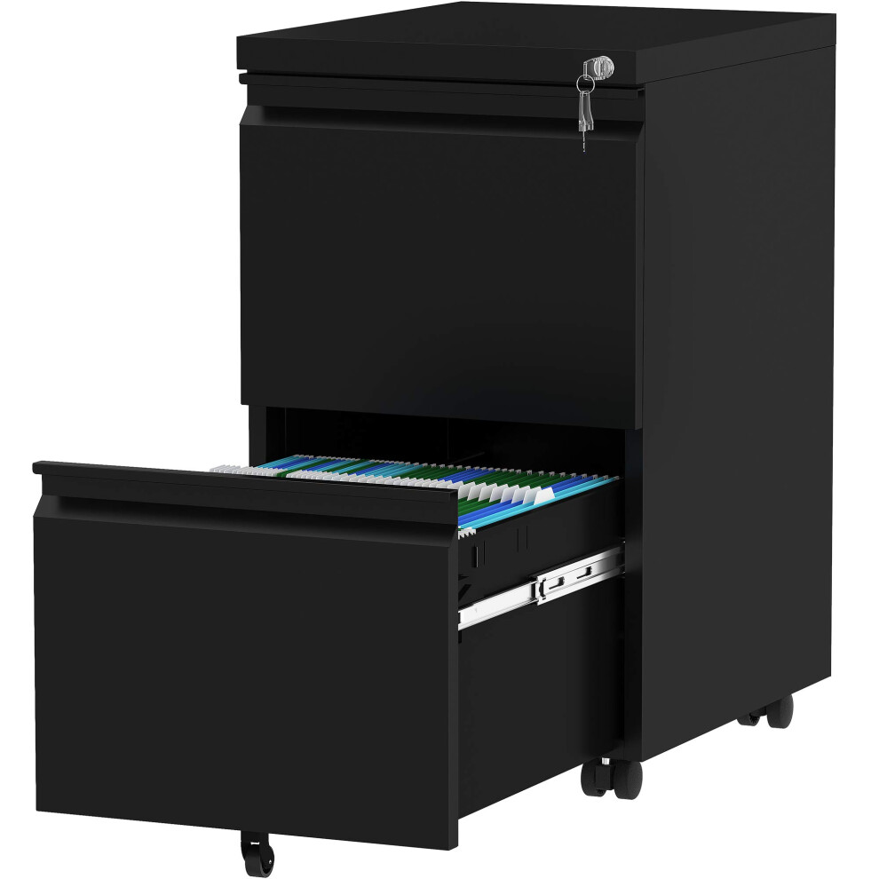 YITAHOME Mobile Filing Cabinet with 2 Lockable Drawers, Anti-tipping Rolling Filing Cabinet with Wheel for Home Office, Under Desk File Storage