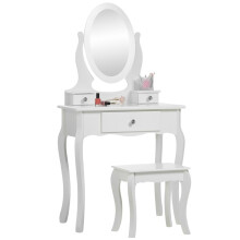 Runesol Girls Dressing Table (Age 8-13yrs) with Mirror and Stool, Children's White Wooden Make up Dresser, Kids Vanity Table, Childs Dressing table,
